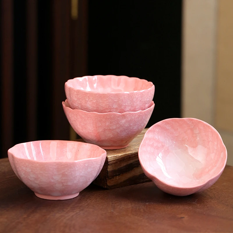 汝瓷莲花盏粉色女款主人杯单杯女士泡茶杯冰裂纹茶杯个人专用茶具
