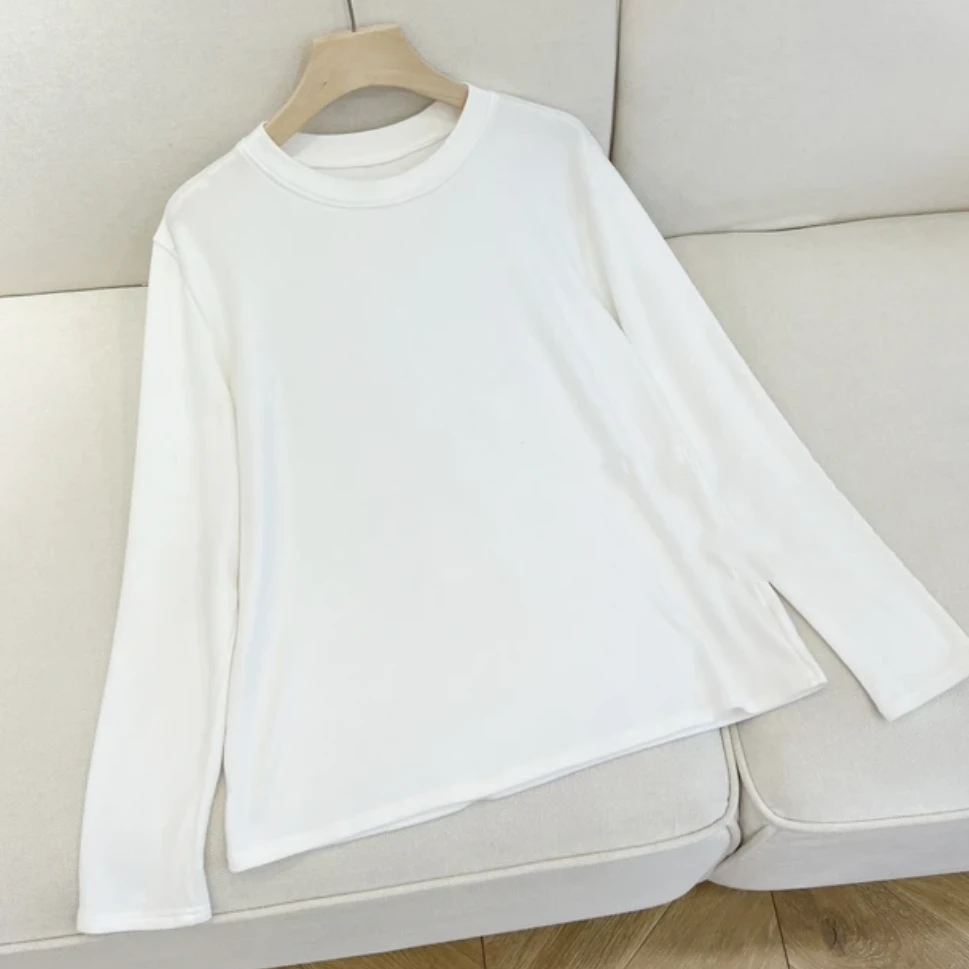 基础百搭~秋季必入磨毛显瘦磨毛圆领白t打底上衣