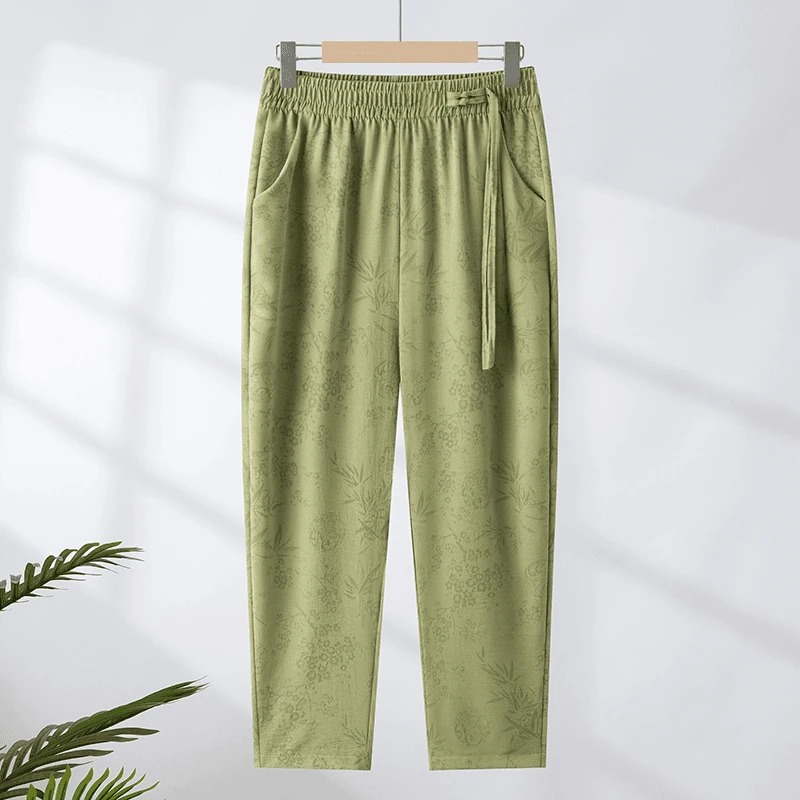 新国风哈伦裤女夏季时尚中式宽松休闲裤女士松紧腰显瘦九分裤