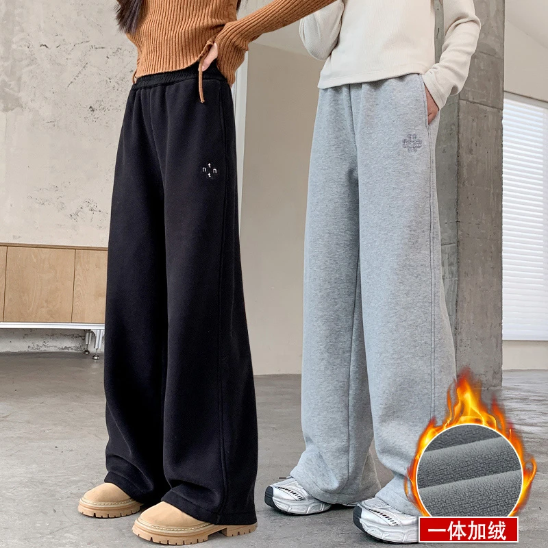 女童裤子秋冬2024新款儿童直筒外穿休闲加绒加厚大童秋装运动卫裤