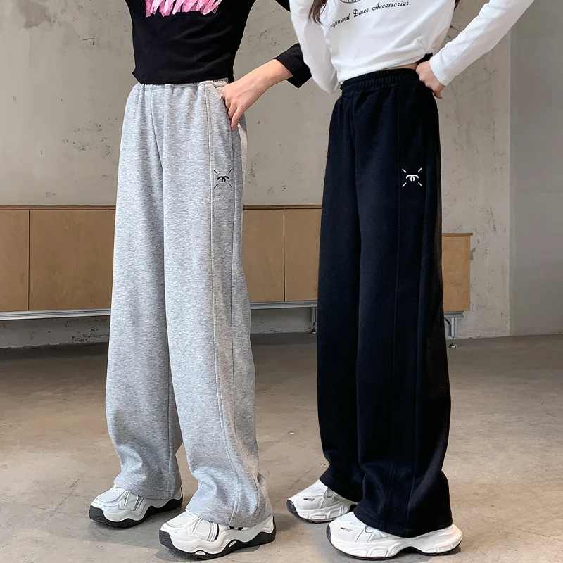 女童裤子2024新款秋冬季中大童加绒加厚休闲长裤儿童春秋运动卫裤