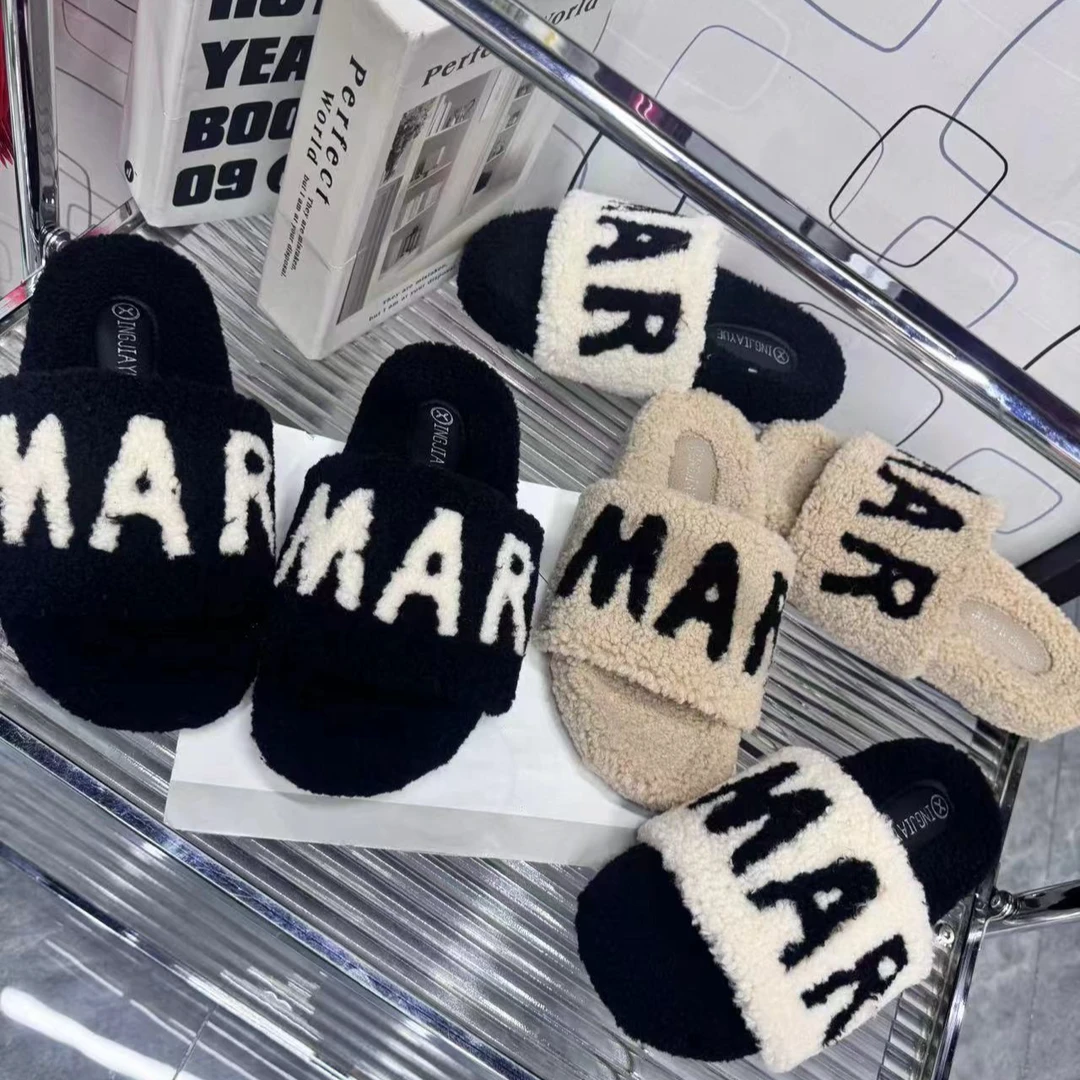 2024新款平底毛毛女鞋拖鞋网红休闲外穿交叉毛拖韩版舒适百搭