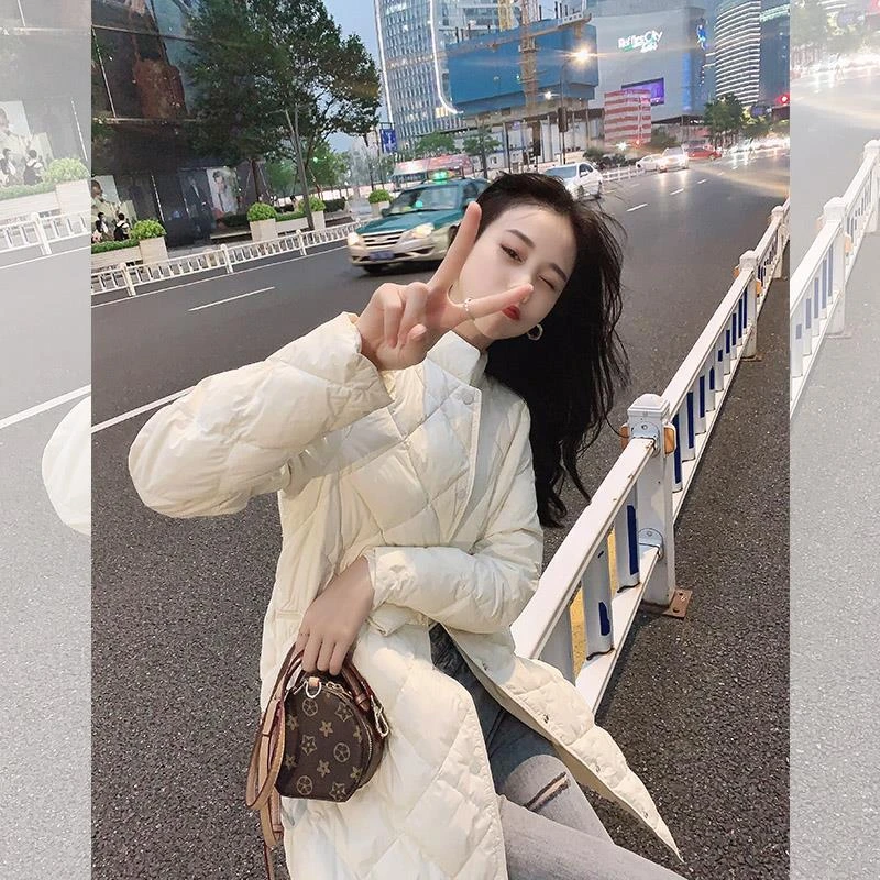 新款轻薄款羽绒服女中2023秋冬新款韩版棉外套潮清仓反季立领长款