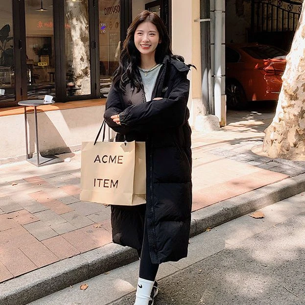 新款2023羽绒服年新款韩女过膝长款羽绒服学院风冬季小个子袄外套