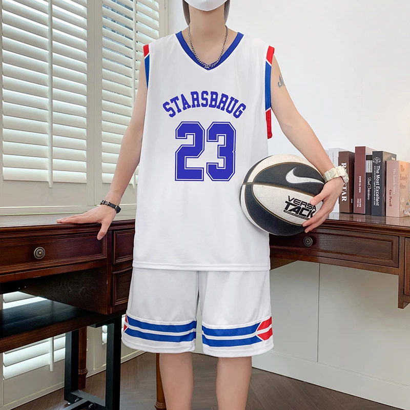 青少年夏季新款学生男生宽松短袖t恤薄款速干篮球服休闲运动套装
