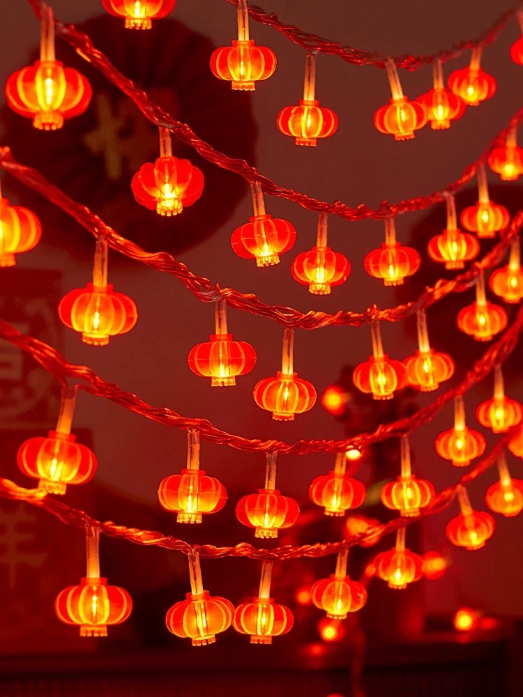 【龙年春节必备】led春节红灯笼挂件阳台院子绿植插电即用年味串灯