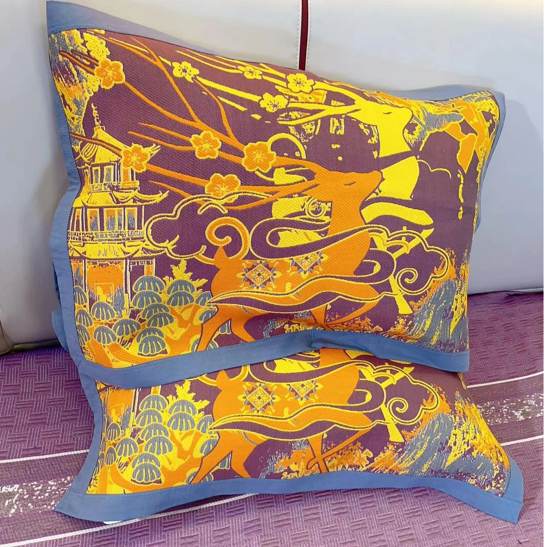 【鸿案鹿车枕巾】52*78cm新款A类柔软亲肤透气舒适可机洗四季可用.