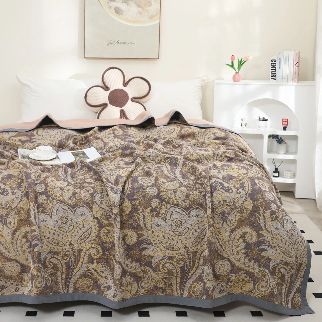 【紫韵花开】240*250cm高端A类柔软亲肤透气舒适可机洗四季可用床盖