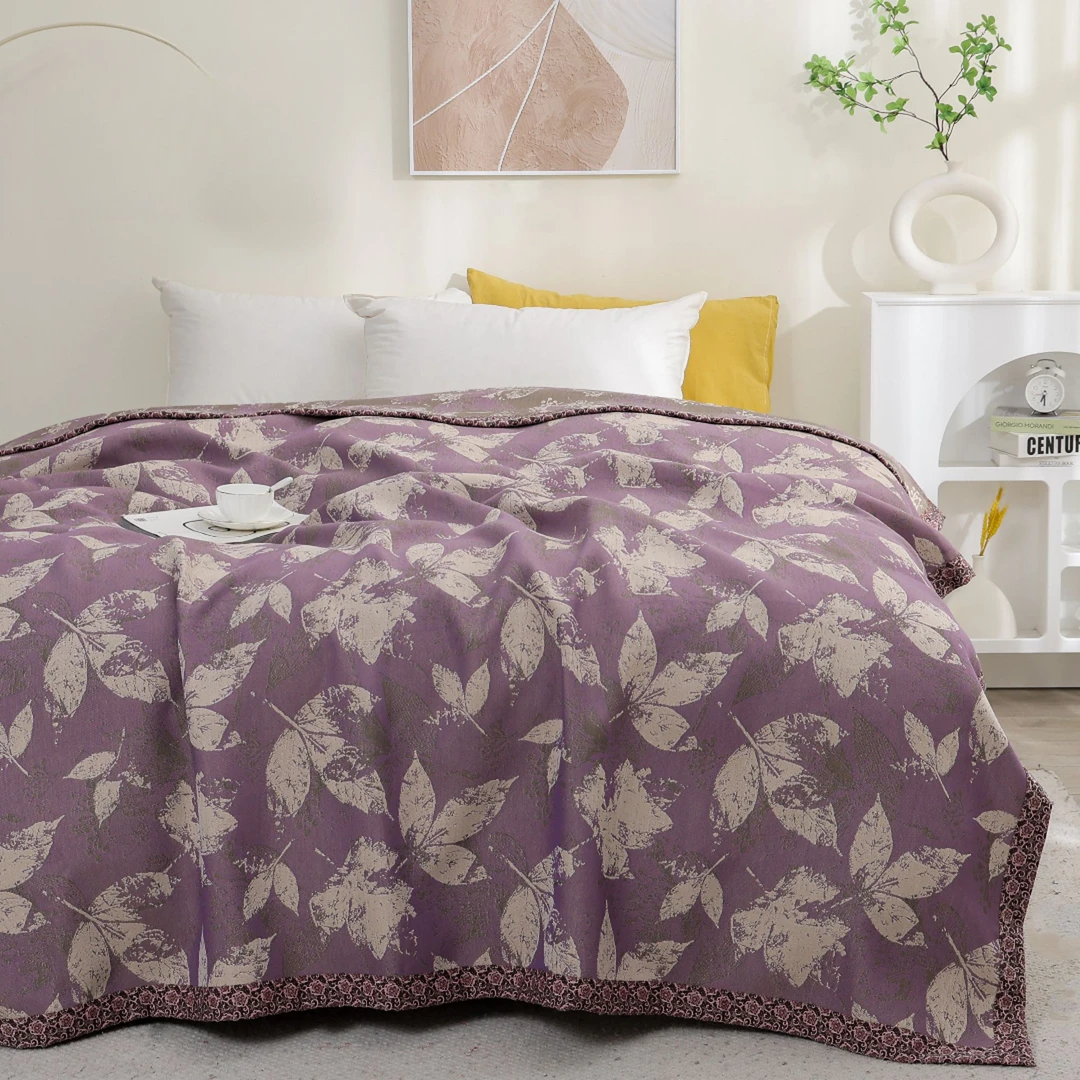 【落叶知秋紫】200*240cm新款A类柔软亲肤透气舒适机洗四季可用床盖