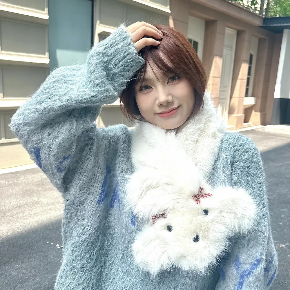 2024可爱小狗围巾秋冬保暖围脖秋冬季韩版毛领毛绒护颈百搭新款