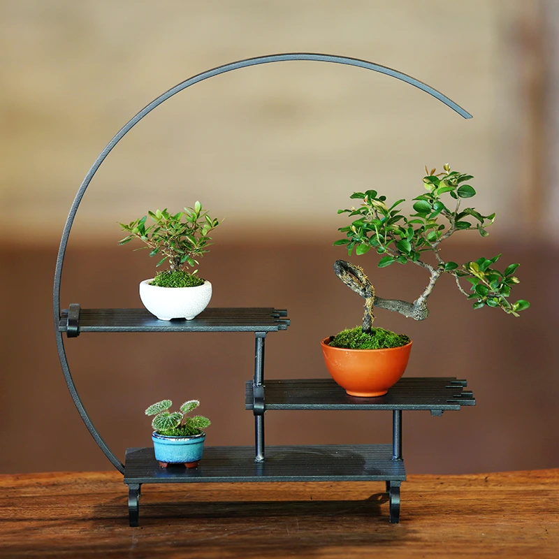 铝合金简约微盆景花架轻奢大型新中式玄关古典摆放方形