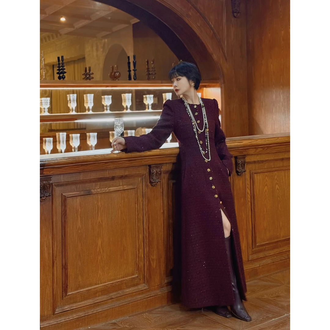 【鎏金新年】限定年会款 闪闪复古法式小香收腰A摆长款外套