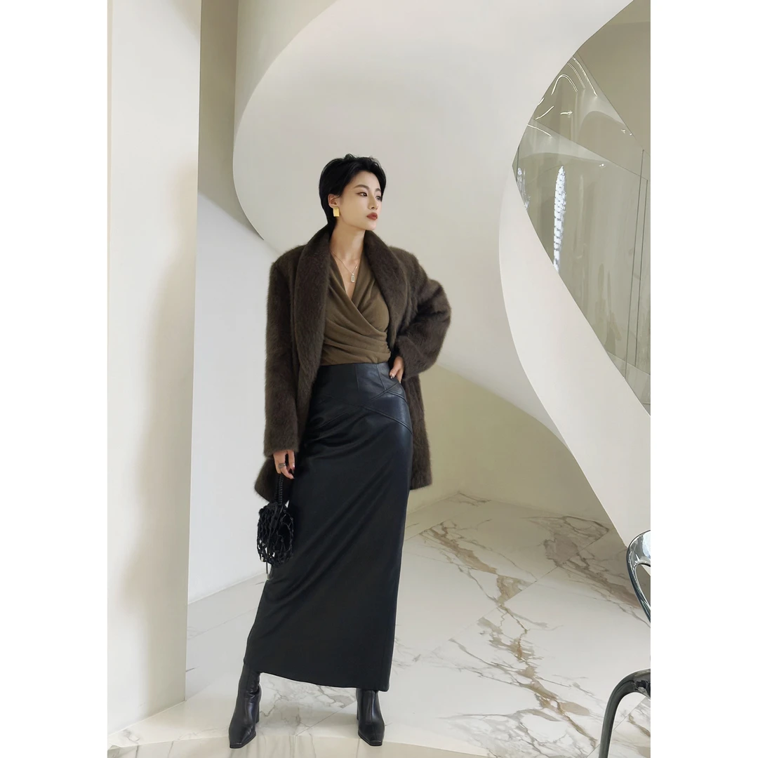 【鱼骨线提臀功能皮裙】口碑经典第二代加长弹力植柔蛋白皮裙长款