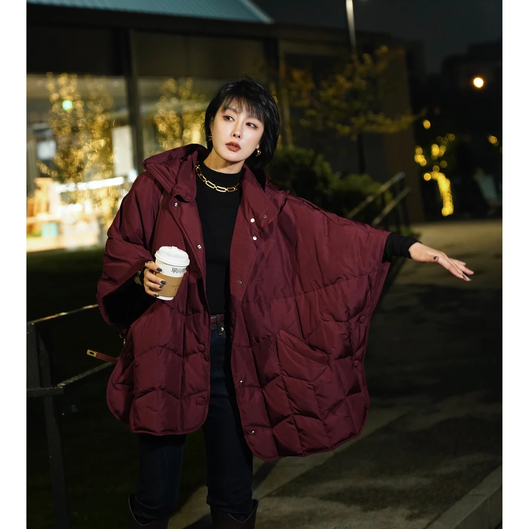 【向. 暧】鹅绒服原创时髦小众设计造型斗蓬宽松休闲中长款女羽绒服