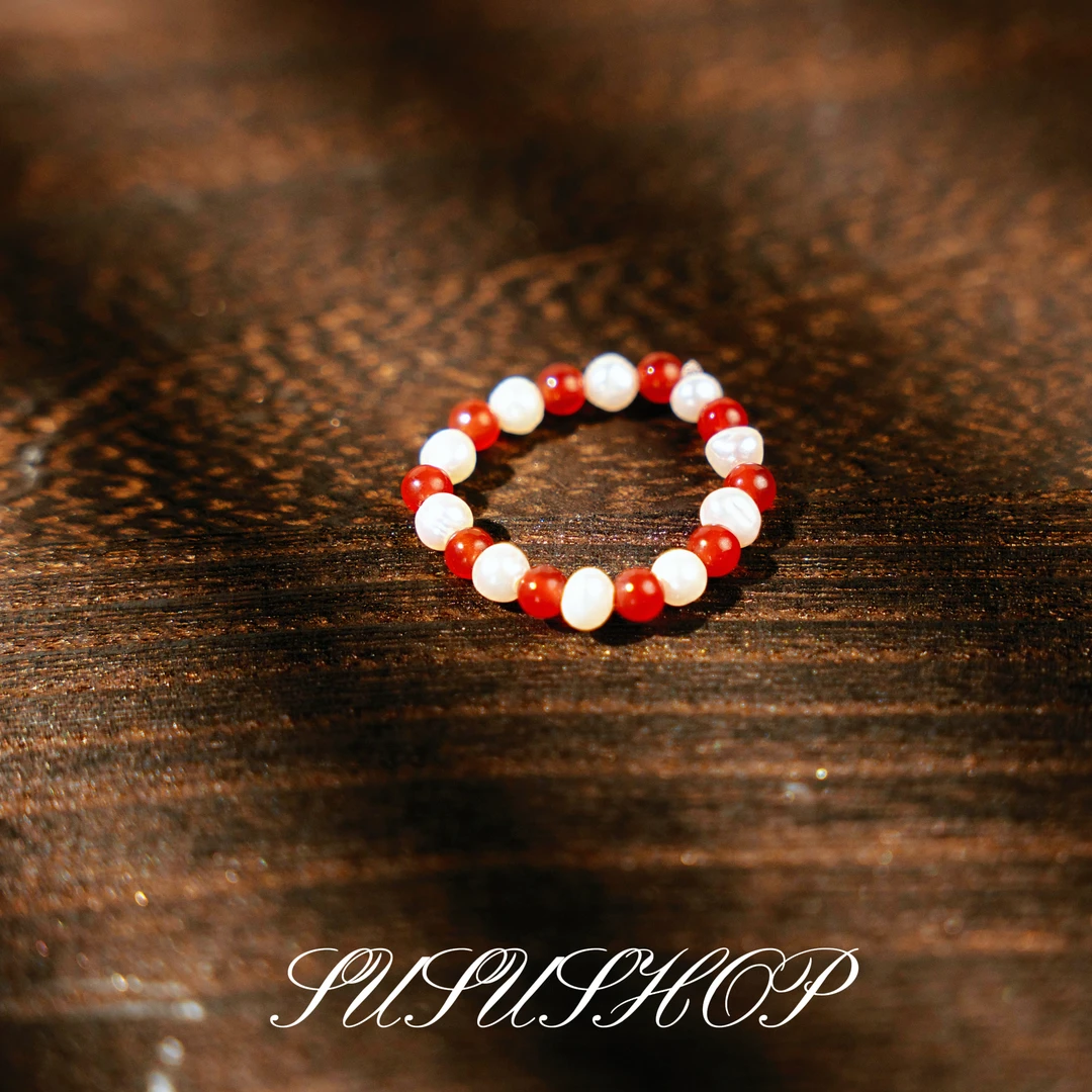 非金属仿珍珠戒指 手工串珠戒指时尚编织简约弹力光珠百搭