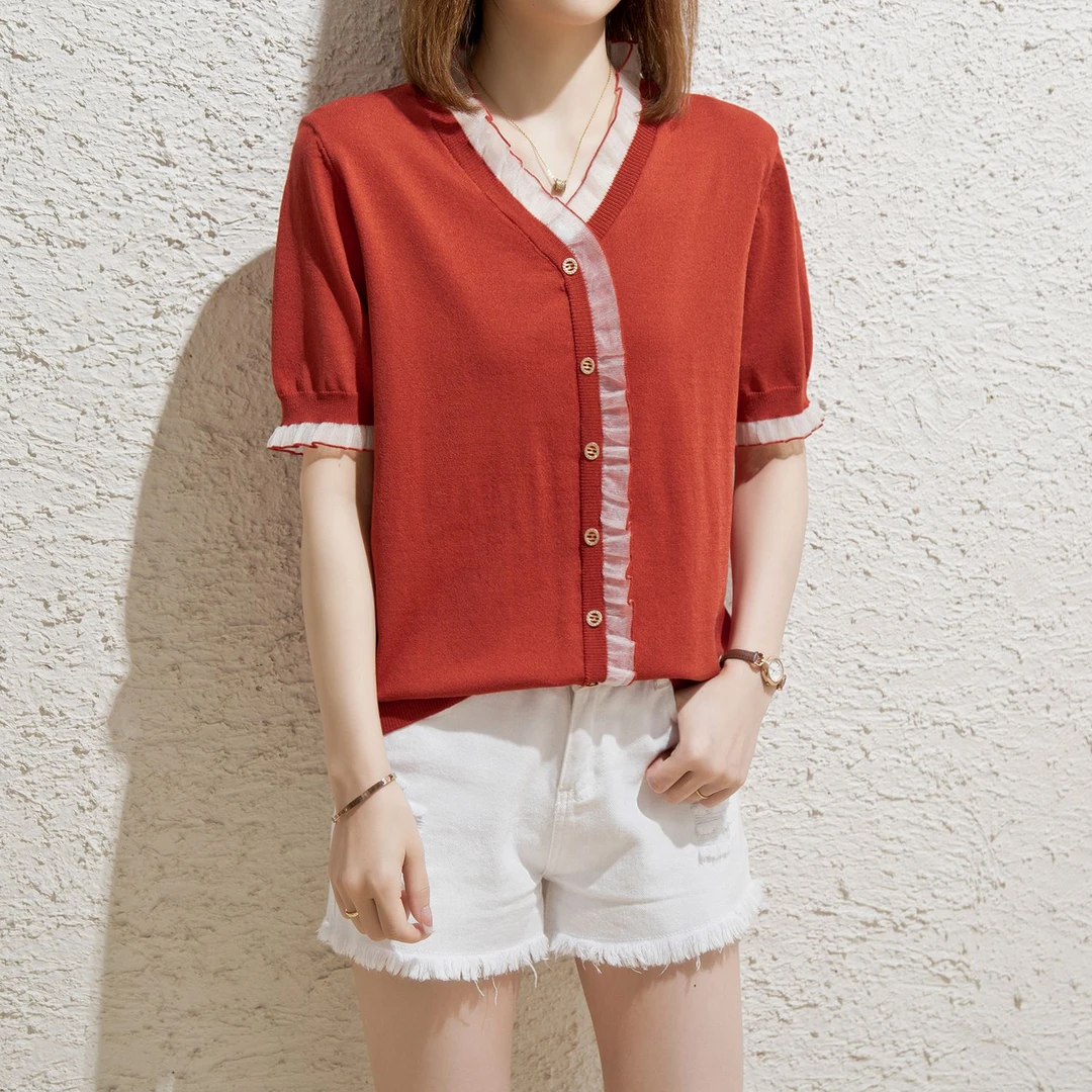 夏季新款特大码女装冰丝短袖针织衫T恤女宽松遮肚妈妈装洋气减龄