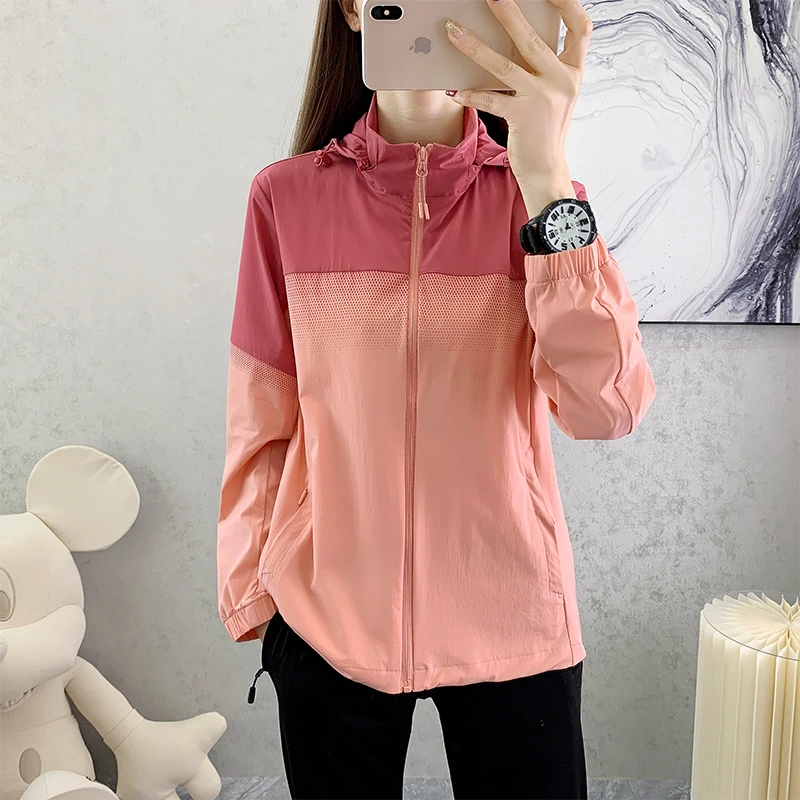 女款防晒衣弹力连帽户外运动徒步登山休闲轻薄款防紫外线单衣