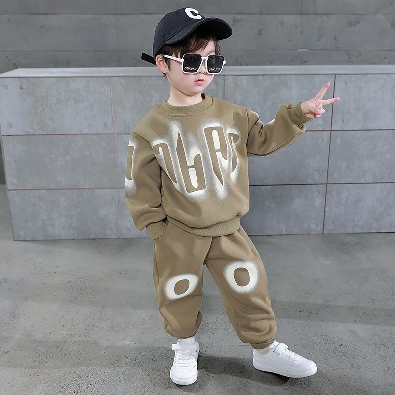 童装男童套装秋款2024新款洋气时髦字母帅气衣服儿童春秋两件套潮