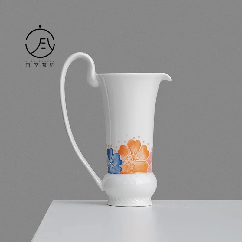 宜室茶话纯手绘小碎花提耳小公杯公道杯茶器仿宋手执分茶器分茶杯