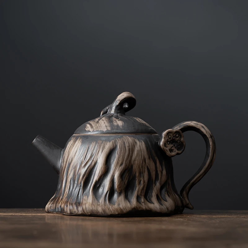 复古创意陶瓷浮雕家用中式个性粗陶纯手工主人杯雕刻莲蓬莲子壶