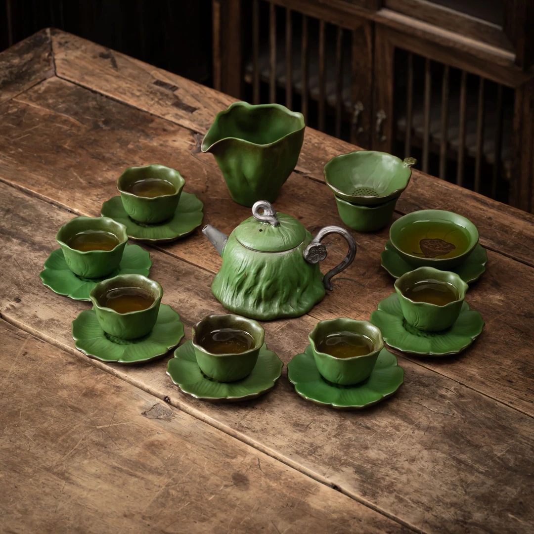 品香竹青系列打套组天青色茶具竹青绿壶公杯过滤六杯垫七杯套装