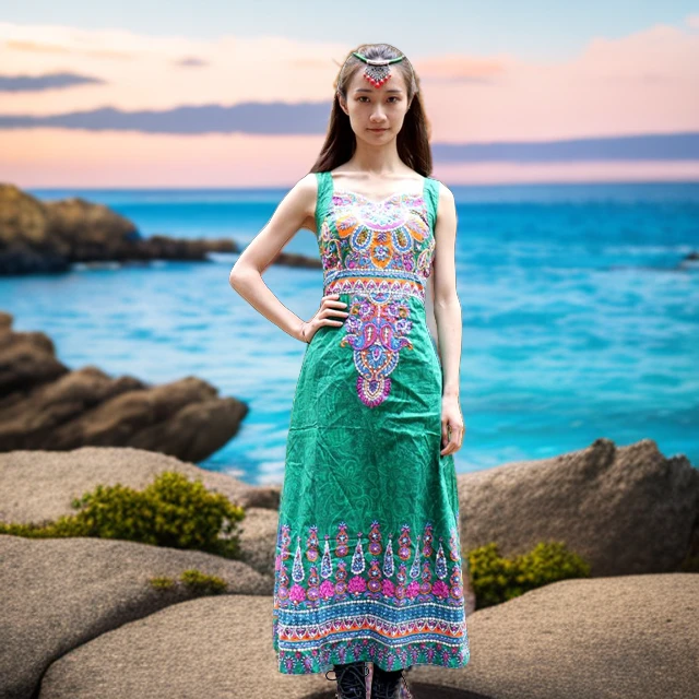 钉珠收腰时尚长裙旅游时尚气质修身连衣裙独特显瘦A字女装连衣裙