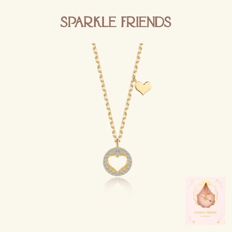 SparkleFriends 坠链均925银 小爱心圆牌项链轻奢告白礼物送女友