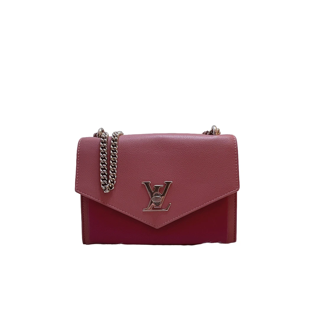 95新 LouisVuitton/路易威登  lock me bb 粉色拼红色单肩斜挎包