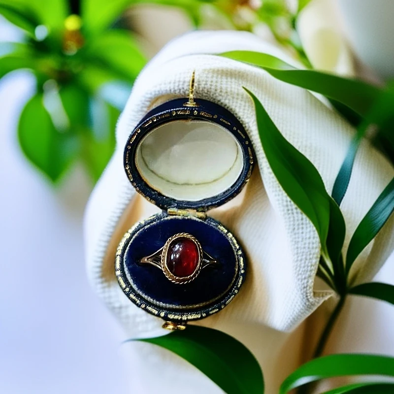 欧洲回流西洋古董K金石榴石戒指1885