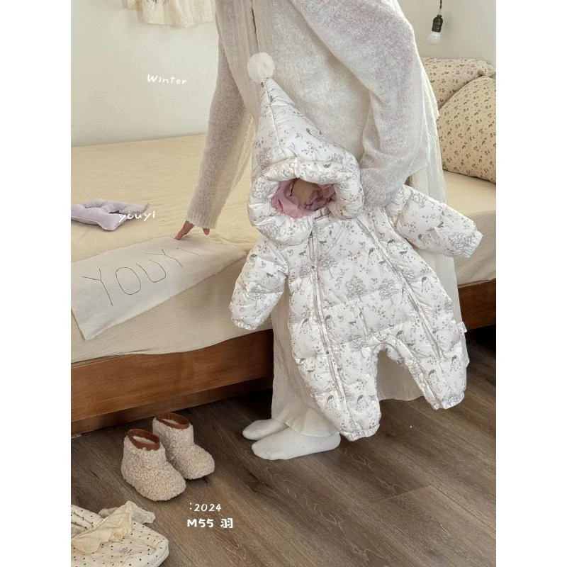 婴儿宝连帽保暖白鸭绒双拉链森林小鹿清新款式外穿羽绒服哈衣2454