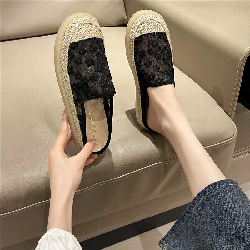 2025新款渔夫鞋女春夏无后跟厚底懒人小香风包头半拖鞋女外穿凉拖