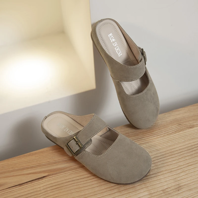 勃肯鞋包头半拖鞋女外穿2025年新款春夏百搭平底丑萌穆勒半托单鞋