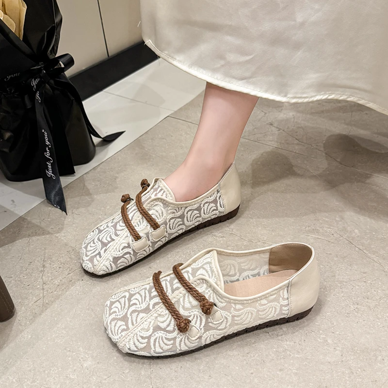 国风女鞋老北京布鞋夏季蕾丝网面透气超软底孕妇妈妈大码41豆豆鞋