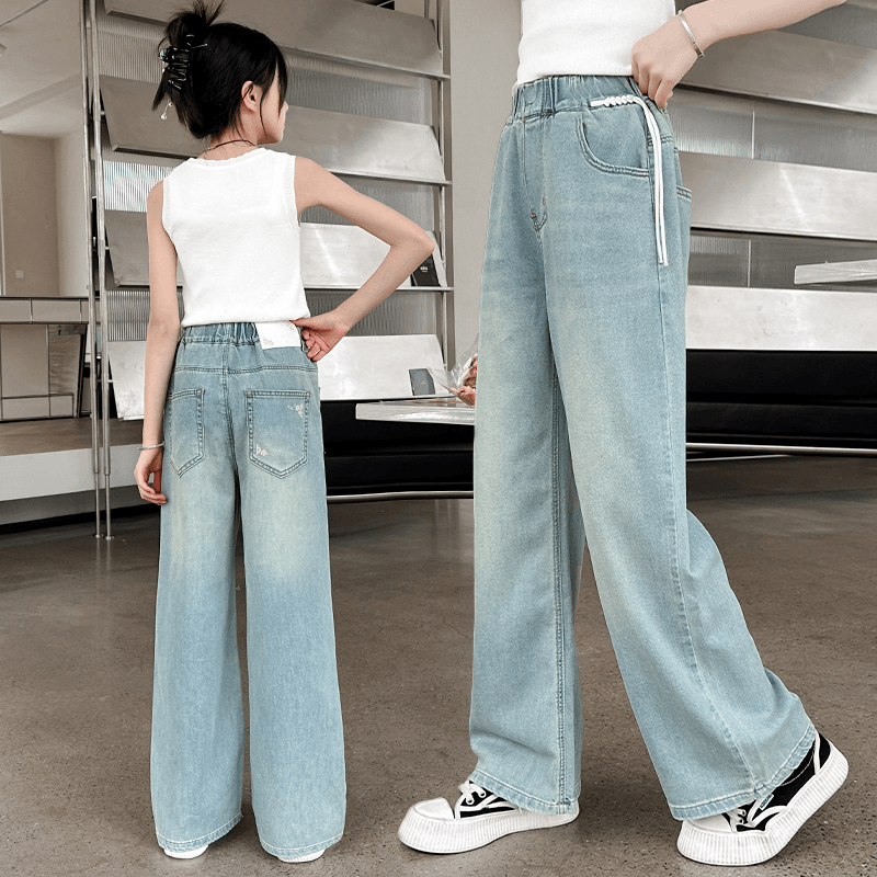 女童裤子2024新款夏装洋气儿童中大童宽松长裤薄款女孩牛仔阔腿裤