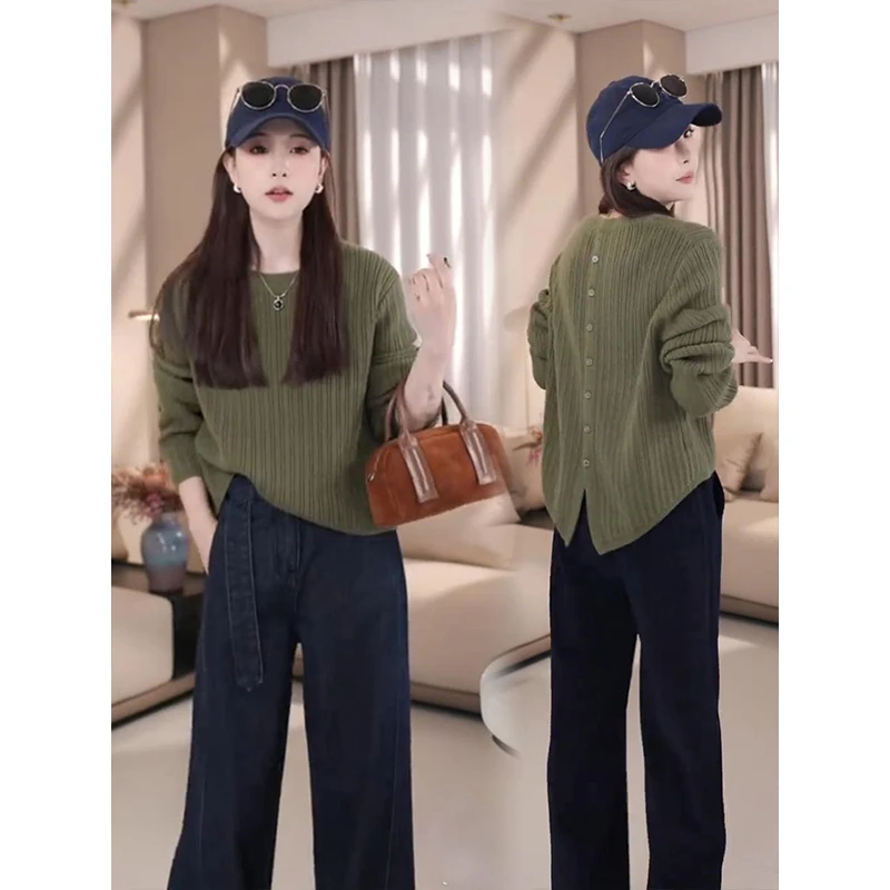 欧货2024秋冬新款时尚设计感后开叉百搭套头针织衫保暖显瘦毛衣潮