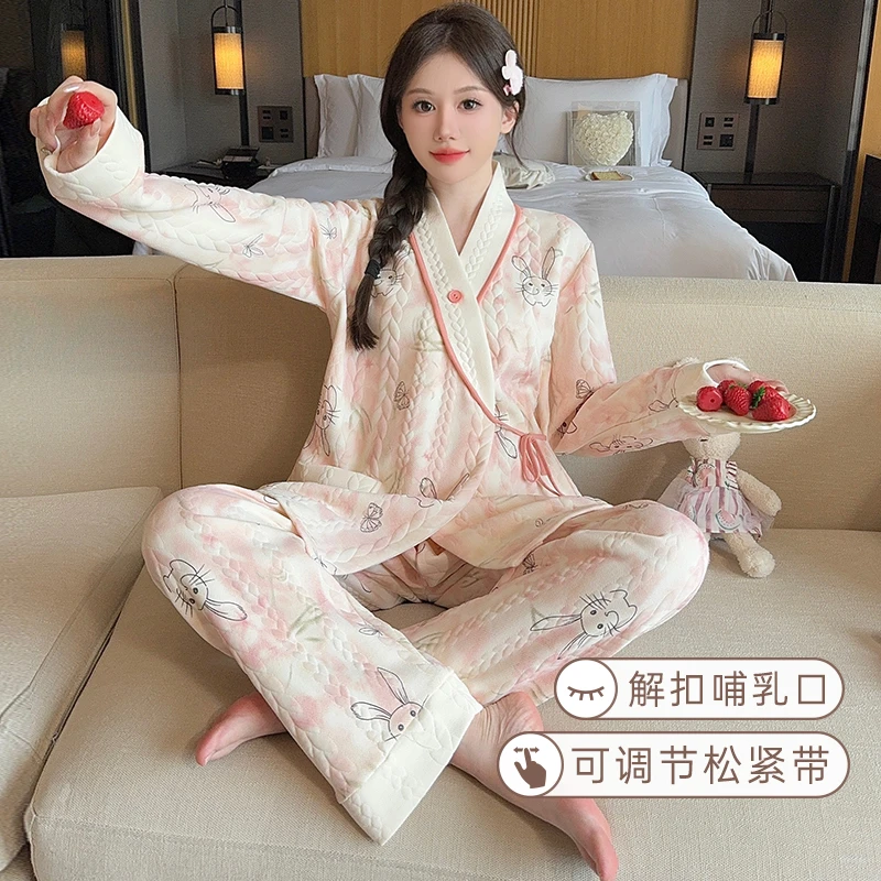 月子服新中式空气棉秋冬季产后11-12月产后哺乳孕妇睡衣冬款加厚