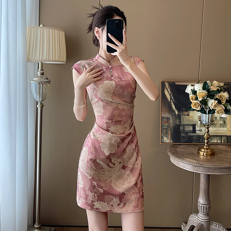 高考毕业季中国风改良旗袍夏季新款气质碎花复古收腰小个子短裙子