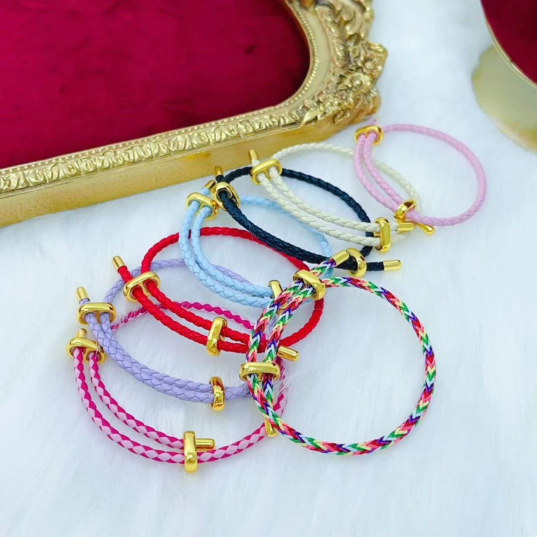 【伟新源】手绳可调节 可以串转运珠 3MM皮绳多色拼色款不掉色可DIY