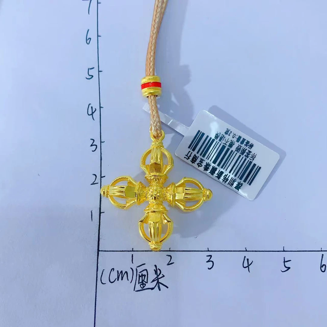 【伟新源】足金999 古法工艺 经典大气古法十字金.刚.杵吊坠15.64克