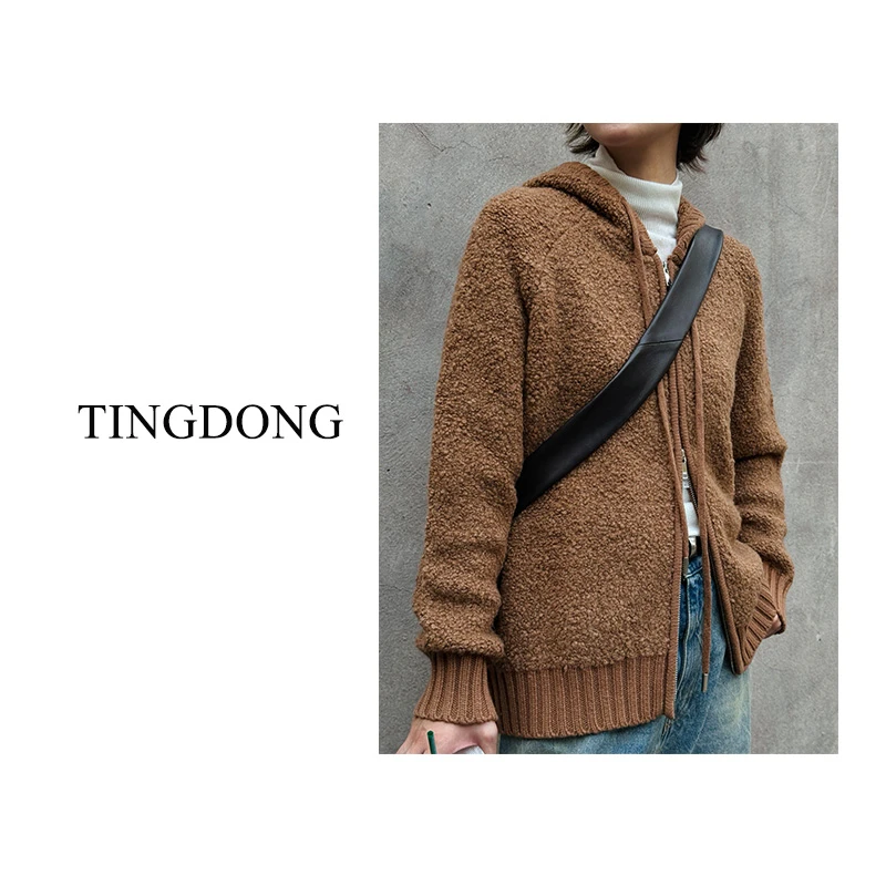 【拉链圈圈】驼绒加厚宽松拉链连帽开衫