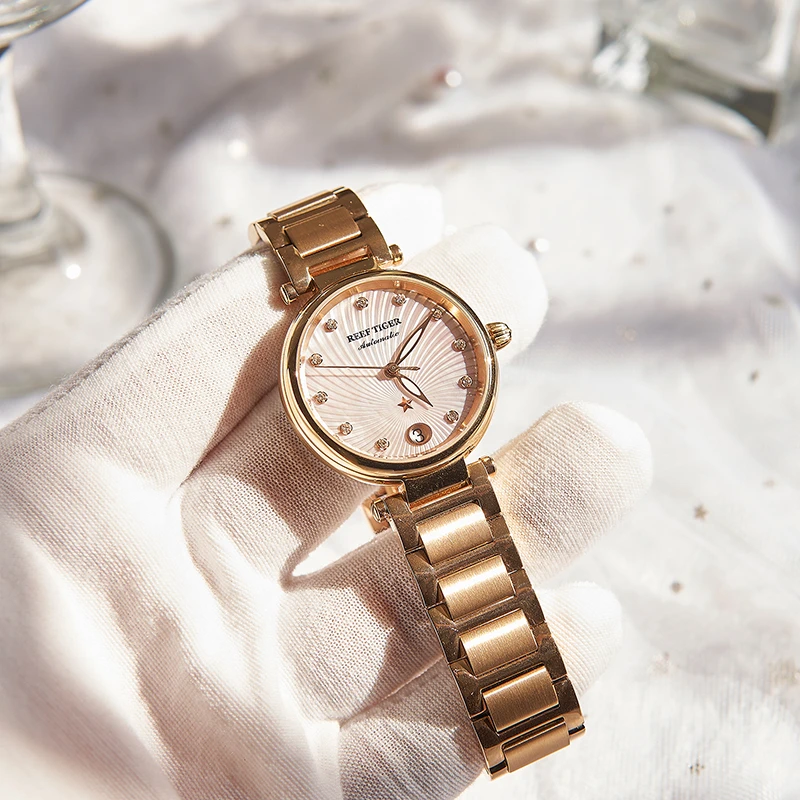 联名新款高端超薄全自动机械表女士手表女时尚防水钢带款