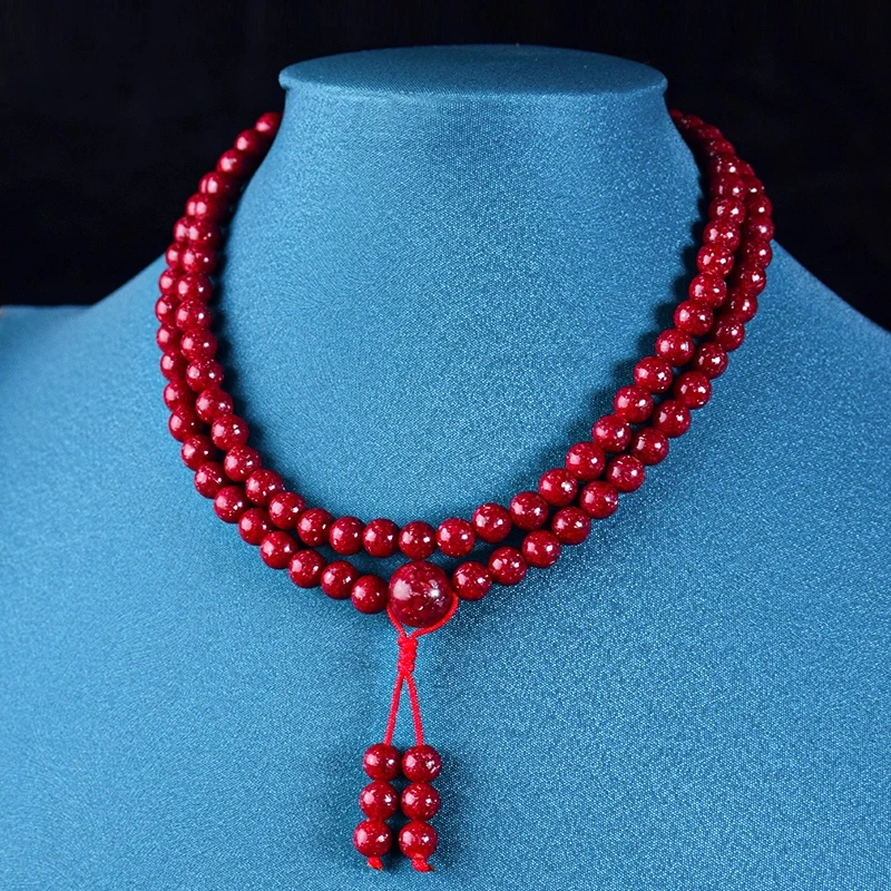 含辰砂工艺品妙享朱砂（全透晶体砂）108颗素圈手串6mm