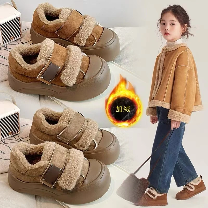 女童棉鞋加绒面包鞋美拉德儿童毛毛鞋2024冬季新款女宝宝鞋子时尚