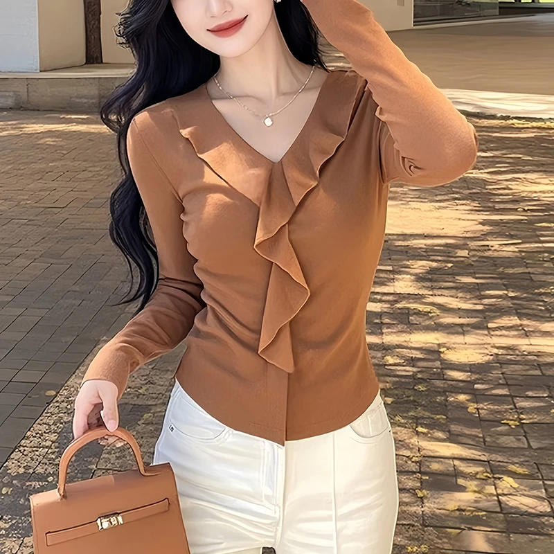 女士气质打底衫2024秋冬新款设计感洋气独特别致长袖内搭t恤上衣