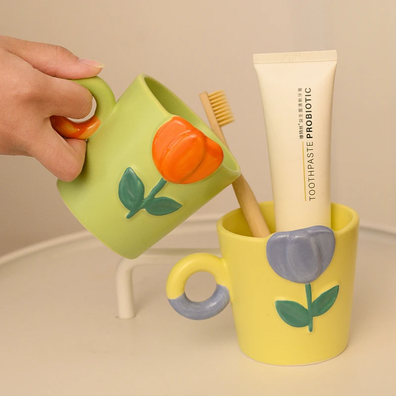 郁金香漱口杯高颜值陶瓷杯女ins家用刷牙杯牙缸小清新洗漱杯