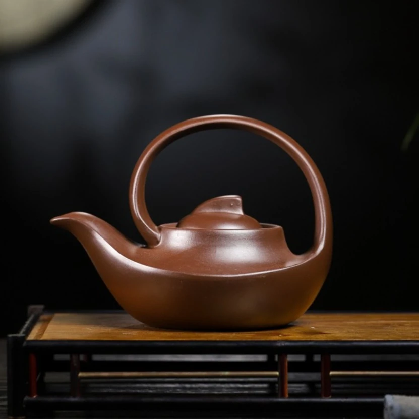 宜兴紫砂壶 原矿紫泥 一帆风顺提梁 400毫升 手制紫砂壶 不挑茶
