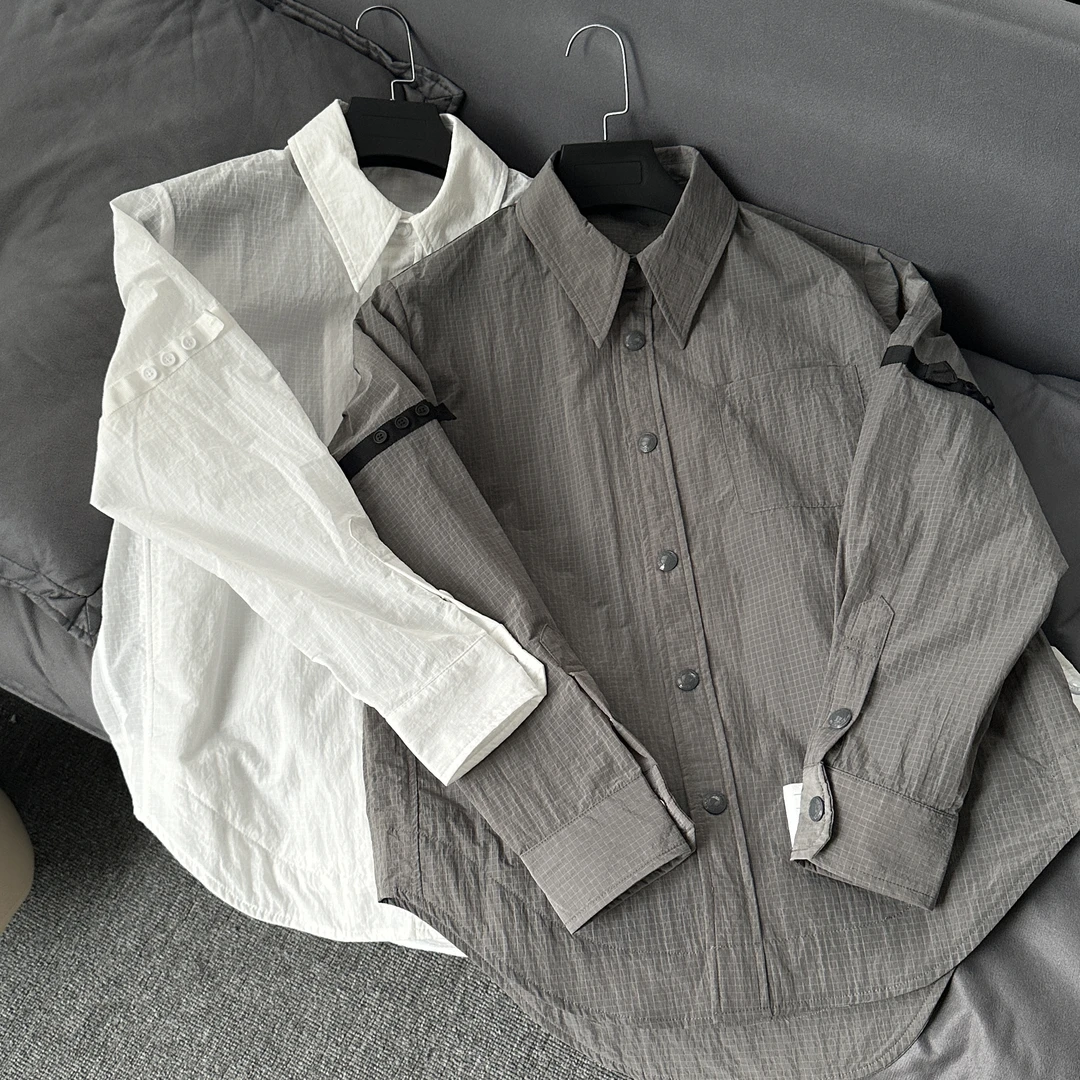 薄款春夏季新款潮流时尚百搭薄款休闲长袖手臂织带男士外套衬衫