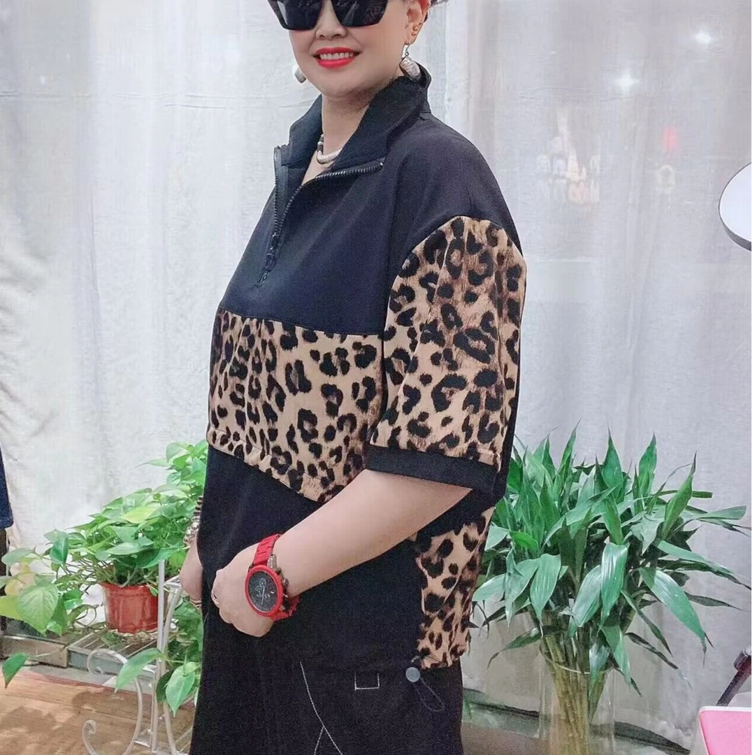 【福利款】休闲时尚宽松立领拉链拼色短袖