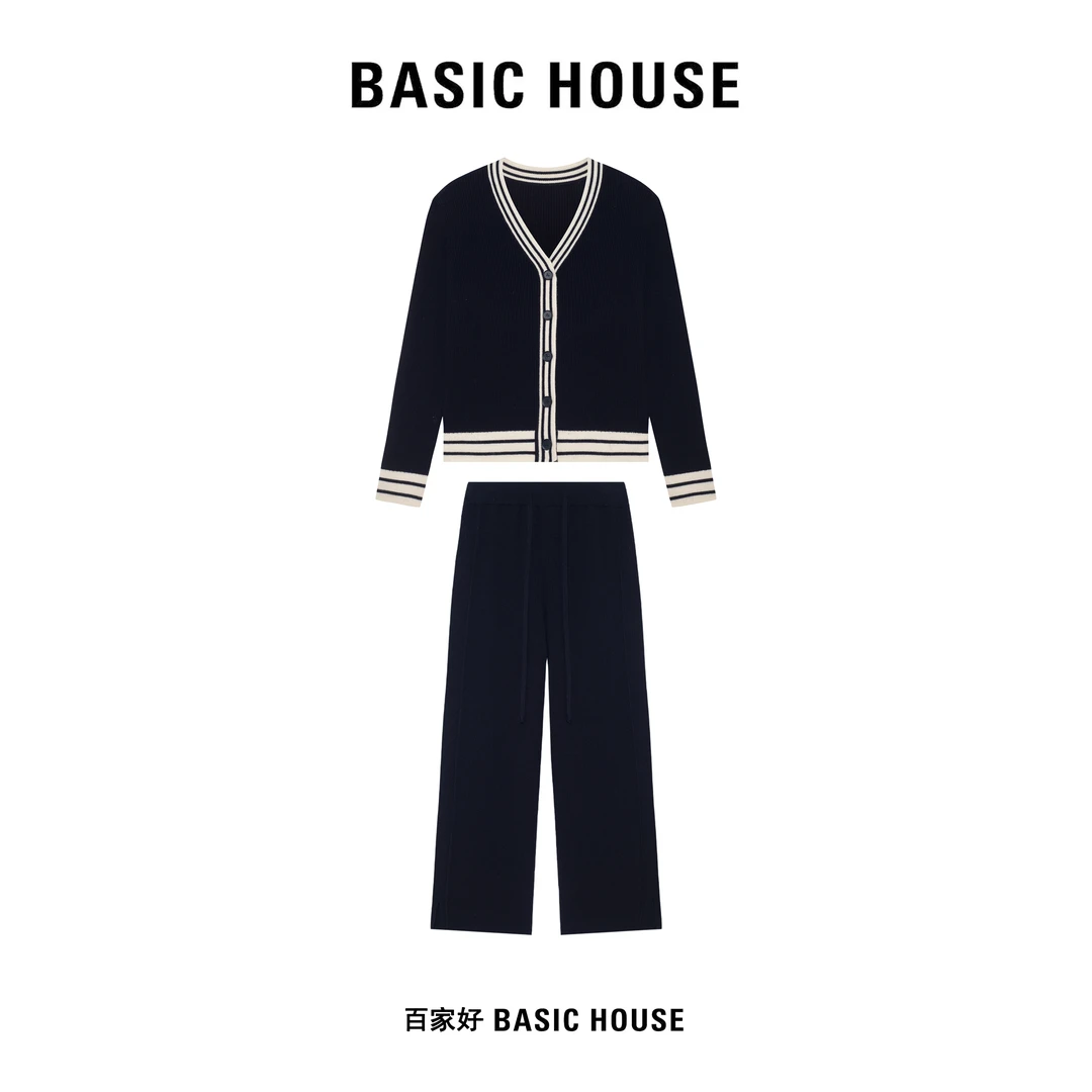 Basic House/百家好2023秋季新款时尚简约百搭透气羊毛衫针织套装