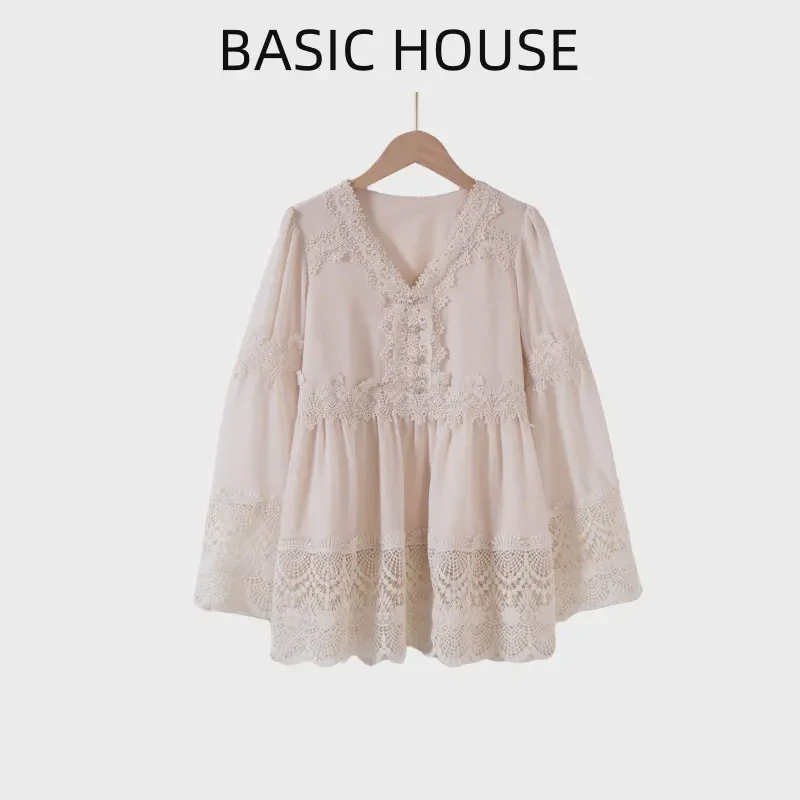 Basic House/百家好夏季时尚气质法式镂空女士套装提花蕾丝340
